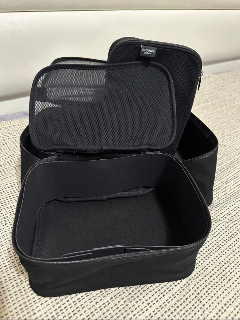 CHANEL Novelty Black Travel Cosmetic Case with Accessories